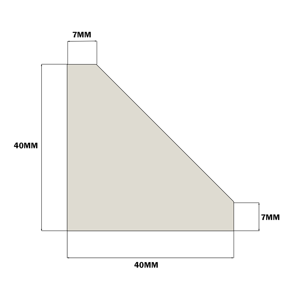 40-160-1 MODULAR SOLUTIONS ALUMINUM GUSSET<BR>18.5MM X 45MM ANGLE W/HARDWARE